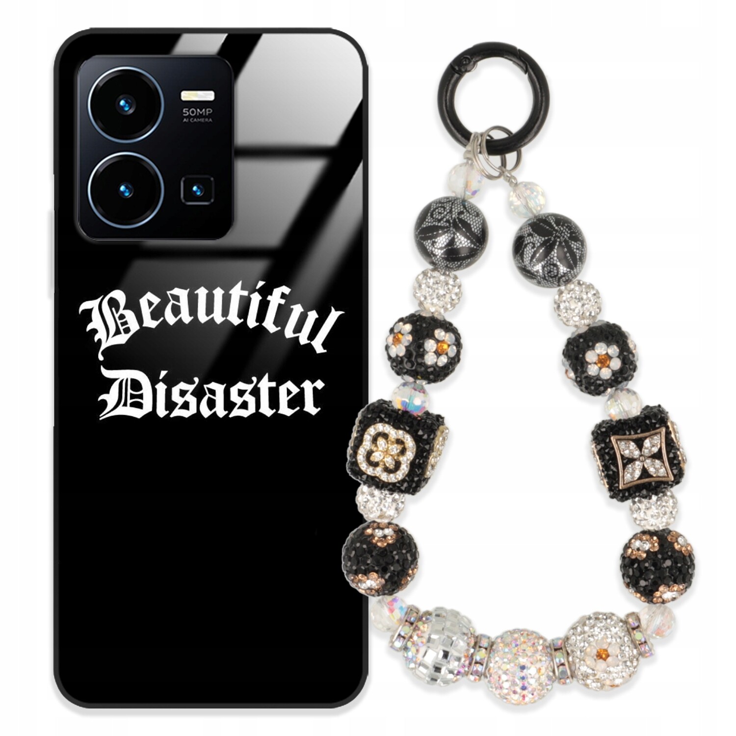 pouzdro na Vivo Y22s Case Glass| Přívěsek Na Klíče Elegantní Kryt Premium Vzory