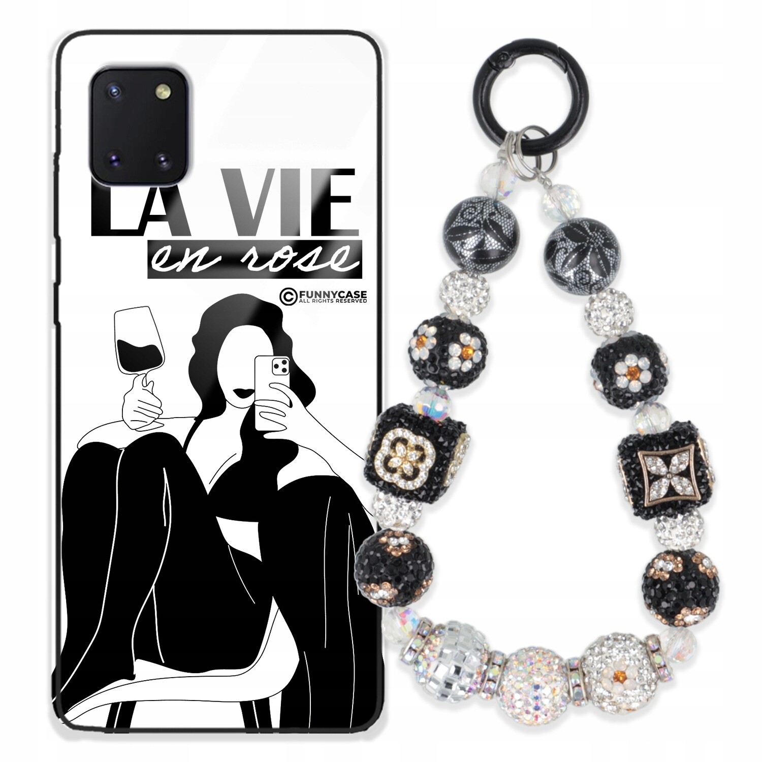 Dámský skleněný Pouzdro pro Samsung A81, černobílý Přívěsek Na Klíče Zirkony modrá