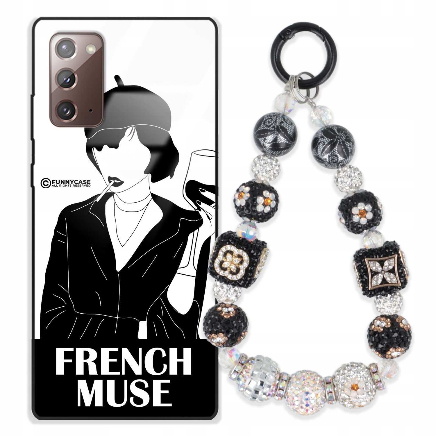 Pouzdro Pro Samsung Note 20 Skleněné Umění Černobílý Přívěsek Na Klíče Zirkony S Kameny Wz