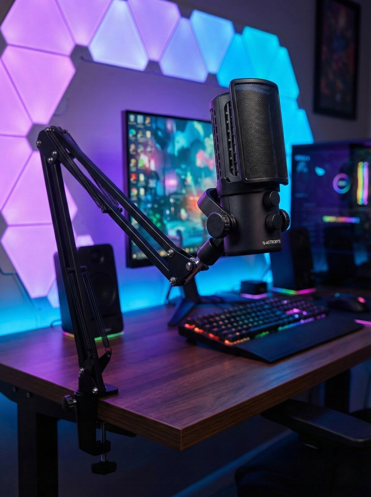 Kondenzátorový herní mikrofon AstroByte Zenith Usb Rgb, sada se stativem