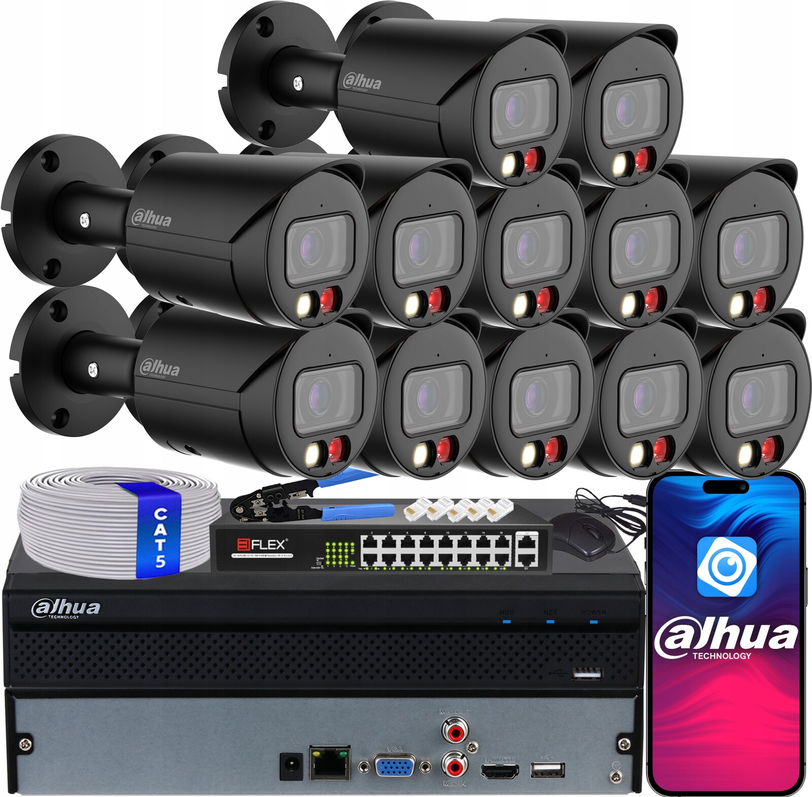 Ip monitorovací sada 12x IPC-HFW2849S-S-IL-0280B-BLACK Kamer 8Mpx Dahua