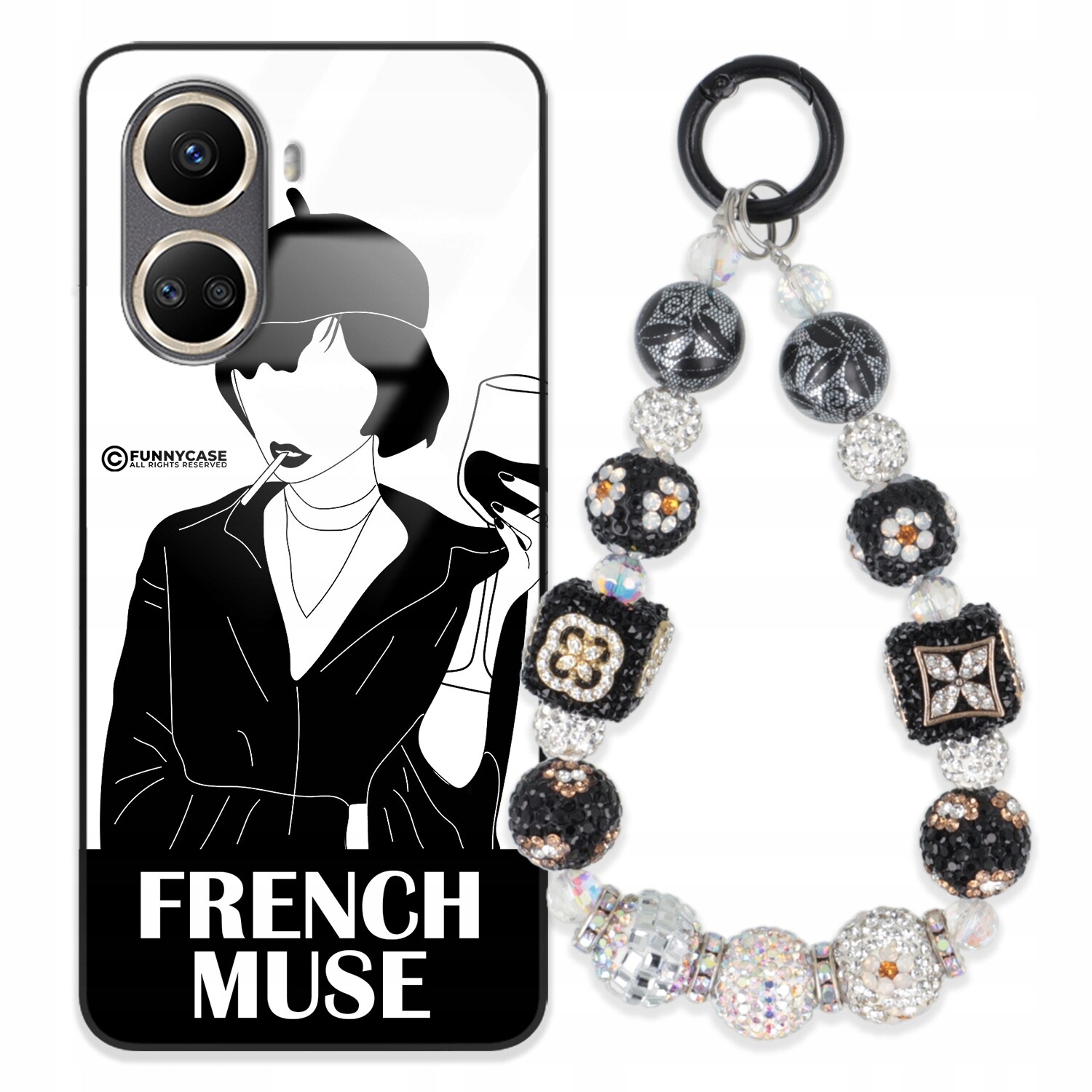 Pouzdro Pro Huawei Nova 10 Se Skleněné Umění Černobílý Přívěšek Na Klíče S Přívěsek Na Klíče Zirkony Wz