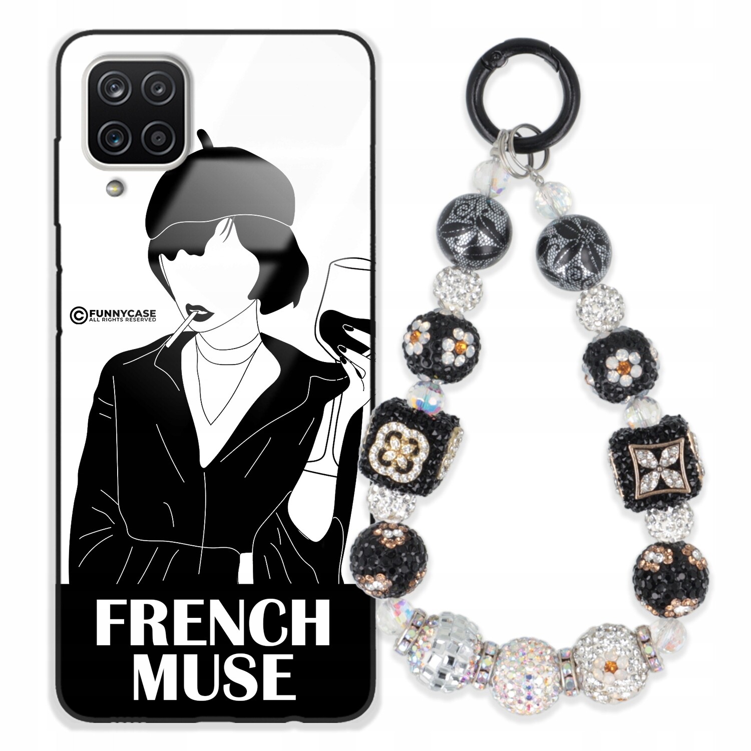 Pouzdro Pro Samsung A12 5G Skleněné Dámské Zirkony S Přívěskem Na Klíče Přívěsek Na Klíče Wz