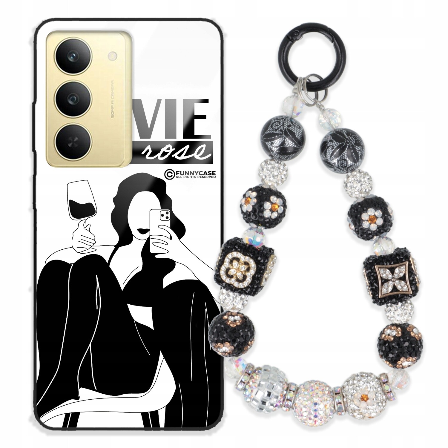 Pouzdro Pro Realme V60 Pro Skleněné Dámské Zirkony S Přívěsek Na Klíče Klíče, Stříbrné S Kameny, Wz