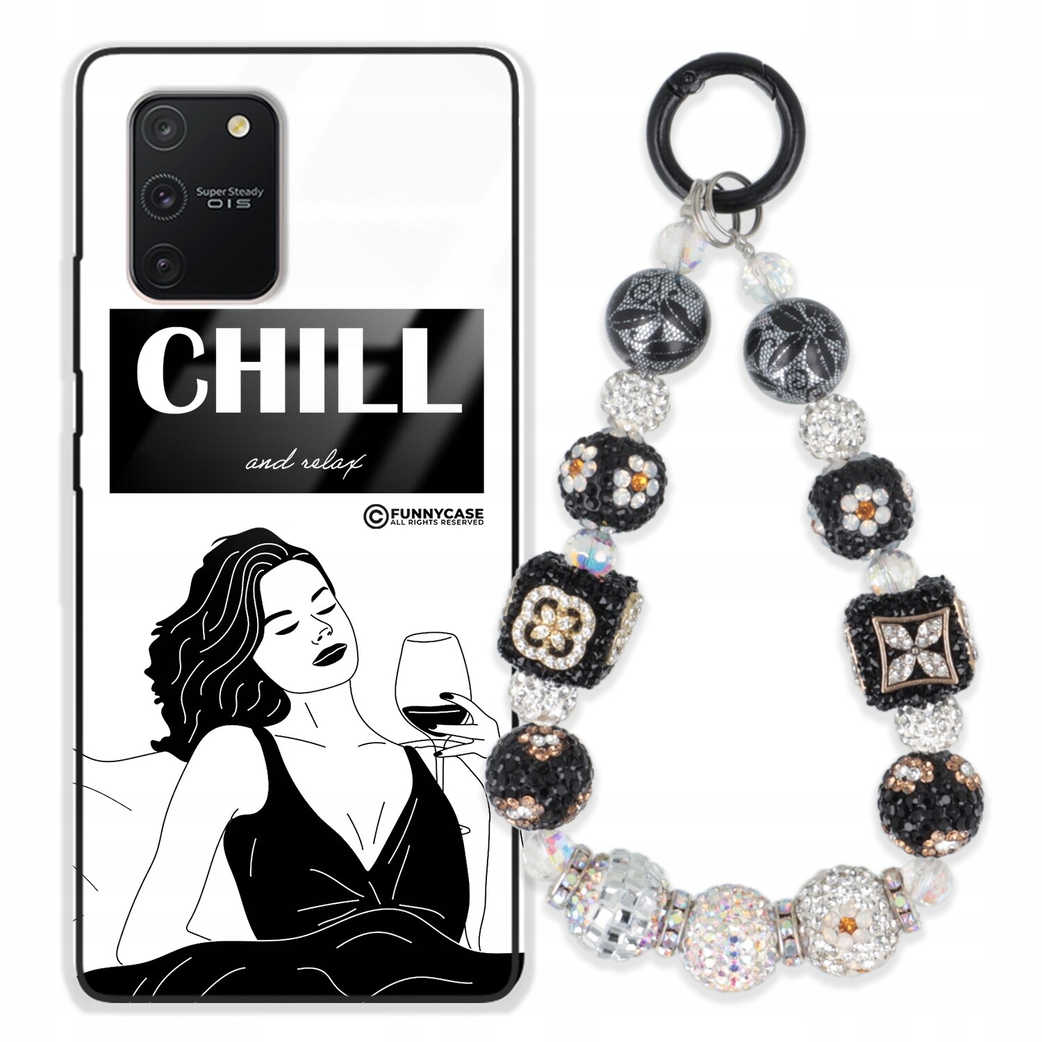 Dámský skleněný Pouzdro pro Samsung A91, černobílý Přívěsek Na Klíče Zirkony modrá