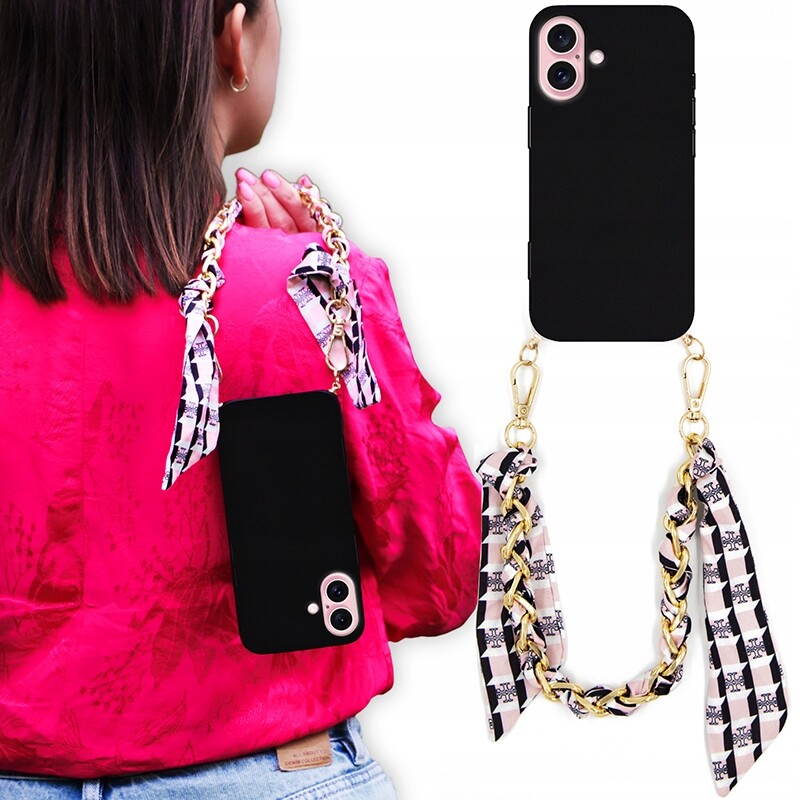 Pouzdro pro Iphone 16 Kryt Pouzdro Matné Černé Řetízek Charms Stužka