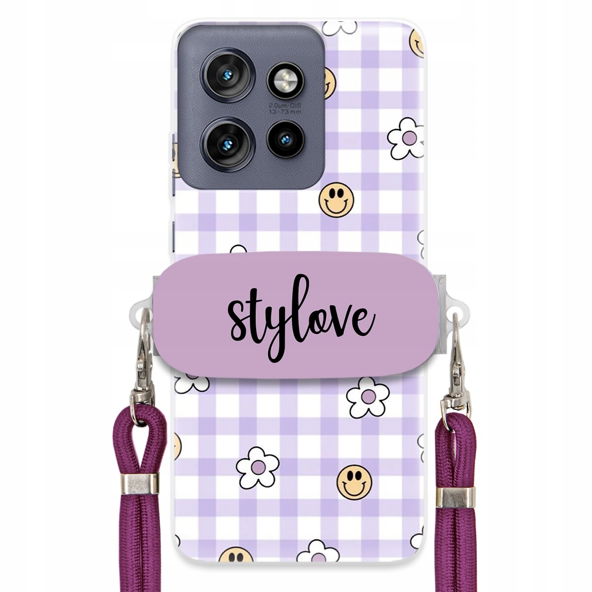 Pouzdro Pro Motorola Edge 50 Neo Case Stylové Květiny Úchyt Na Šňůrku Fialová