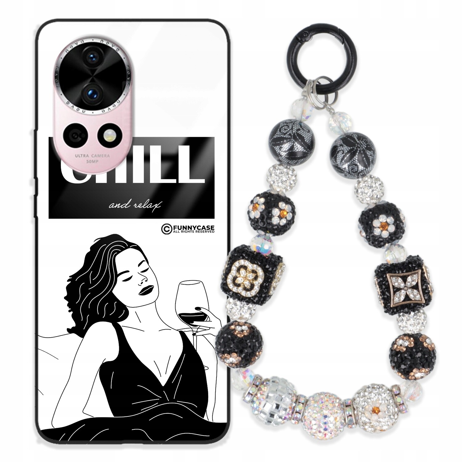 Pouzdro Pro Huawei Nova 12 Ultra Skleněné Zirkony S Přívěškem Na Klíče, Stříbrné Přívěsek Na Klíče Wz