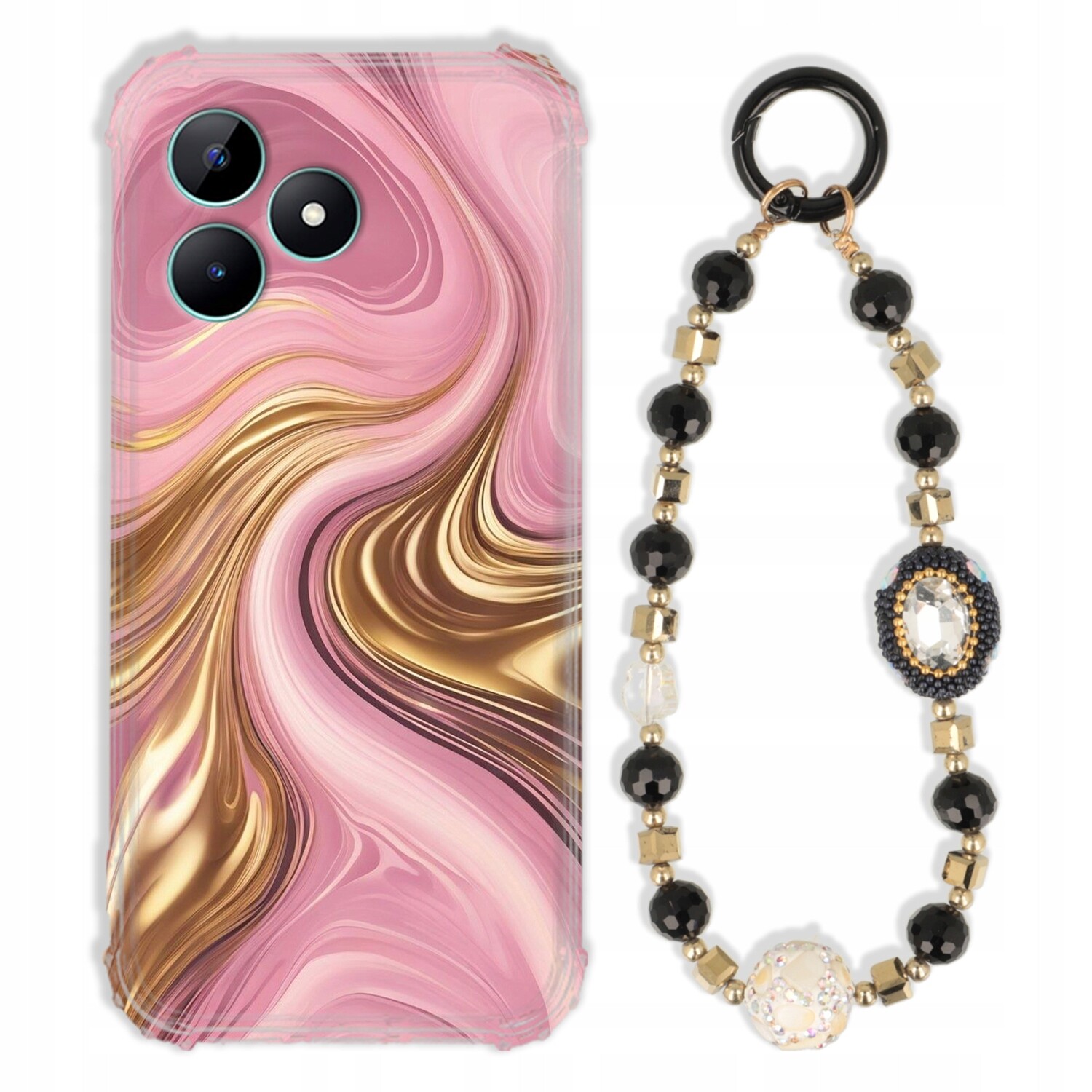 Pouzdro Pro Realme C51 Case Antishock Zirkony Černo Zlaté Odolné|pevné