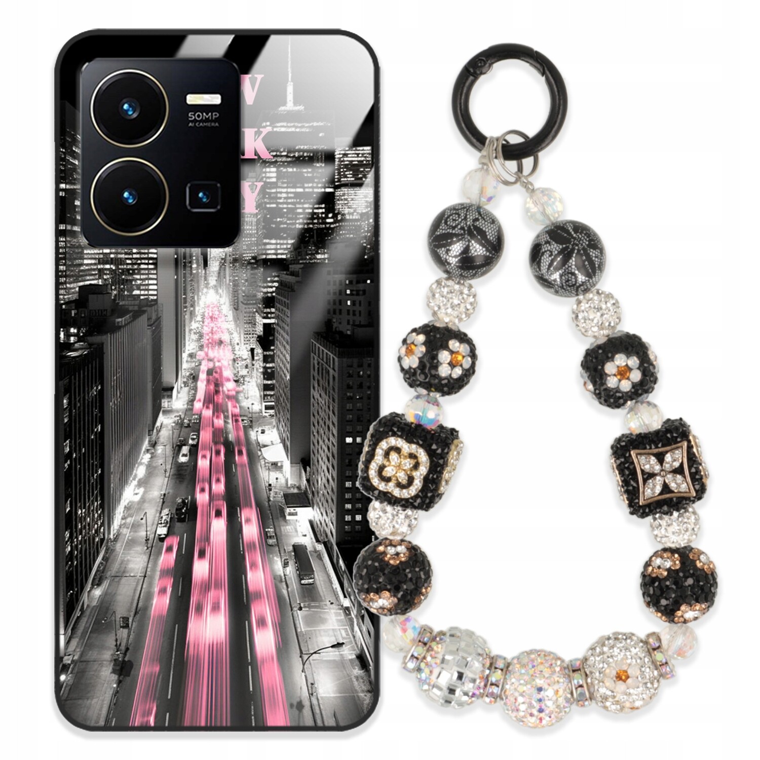 pouzdro na Vivo Y35 Case Glass Přívěsek Na Klíče Elegantní Kryt Premium Vzory