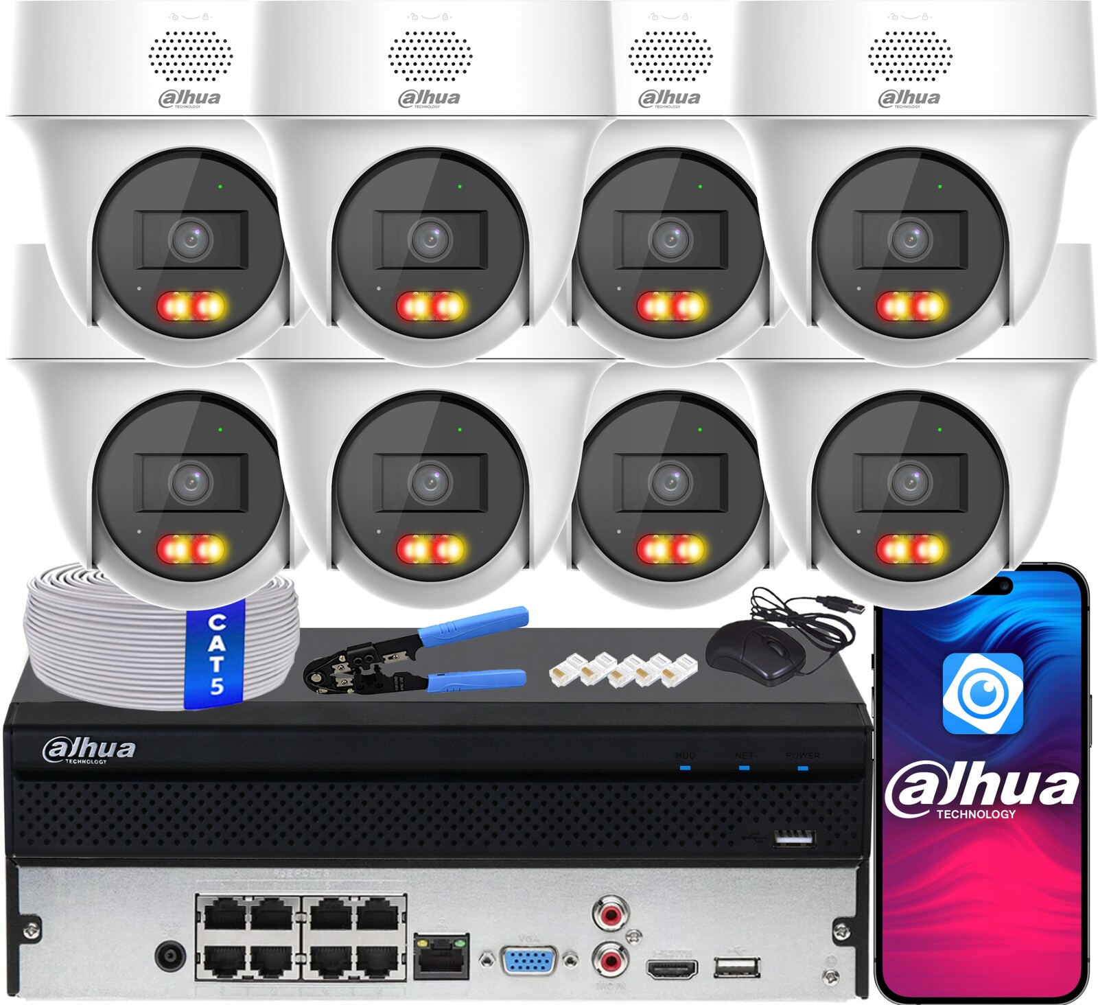 4MPx Ip monitorování Dahua 8 otočných kamer IPC-PT1439H-PV-0280B PoE Led Ir