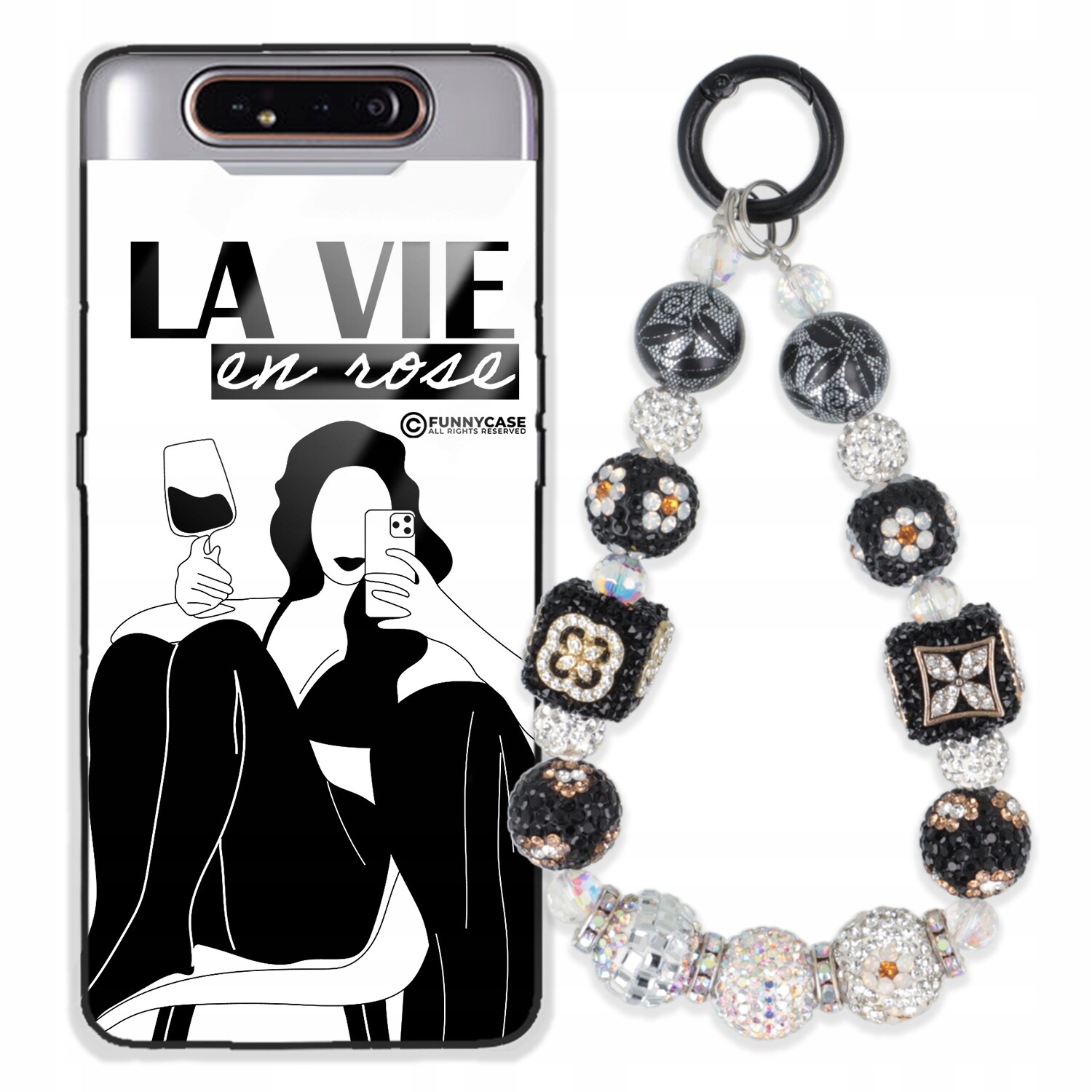 Dámský skleněný Pouzdro pro Samsung A90, černobílý Přívěsek Na Klíče Zirkony modrá