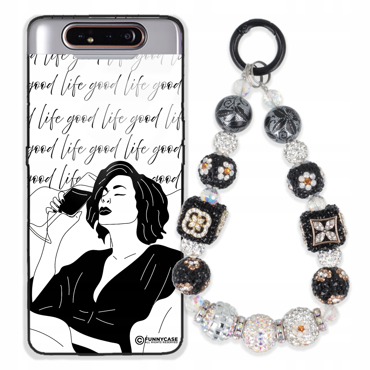 Dámský skleněný Pouzdro pro Samsung A80, černobílý Přívěsek Na Klíče Zirkony modrá