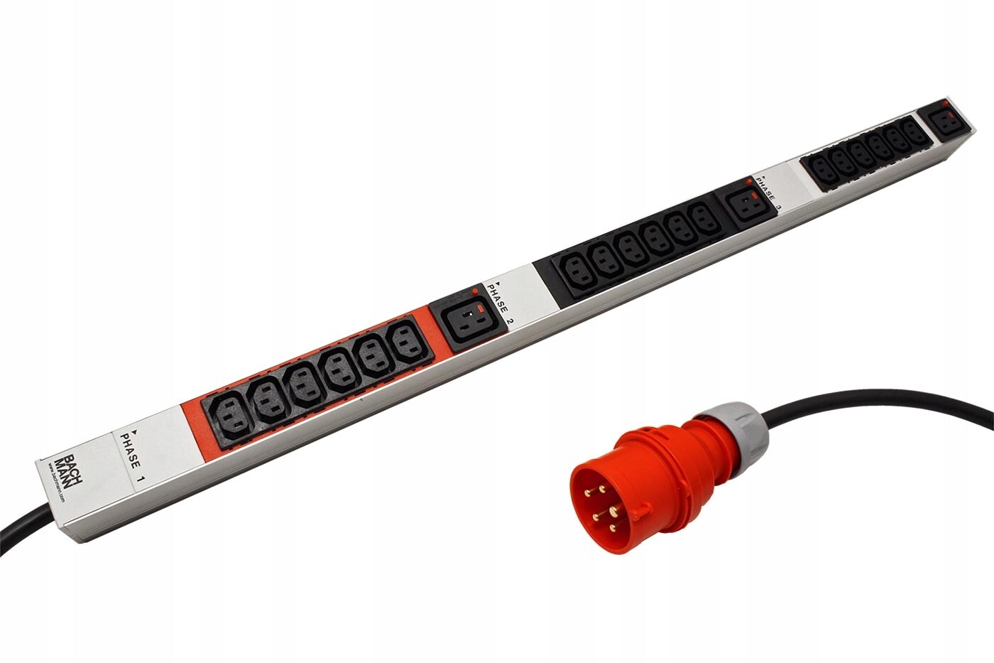 Bachmann Napájecí panel 18x C13, 3x C19, 3m, vidlice Iec 60309 3x16A, alu