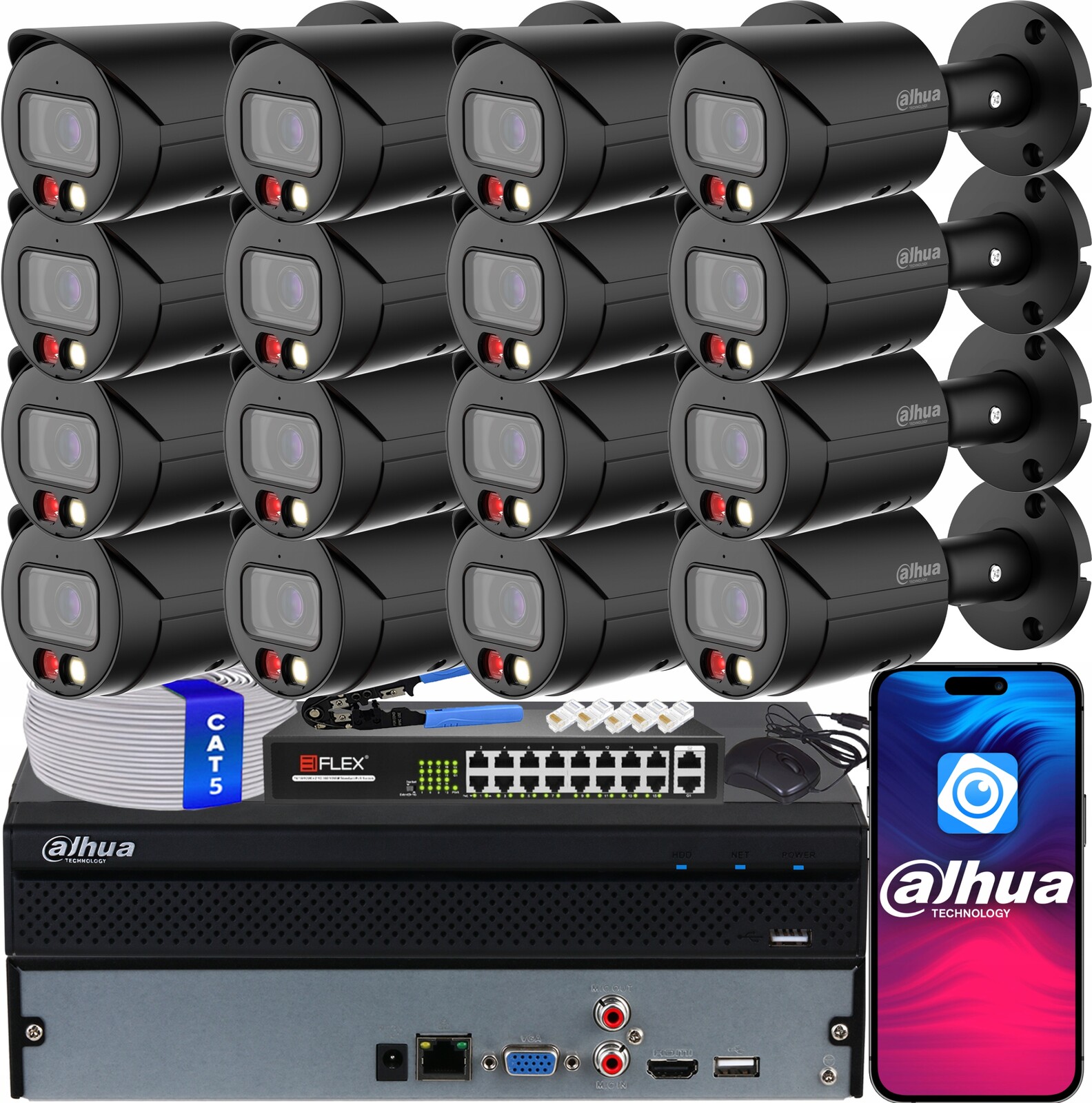 Monitorovací sada 16x 4MPx WizSense IPC-HFW2449S-S-IL-0280B-B Dual Light