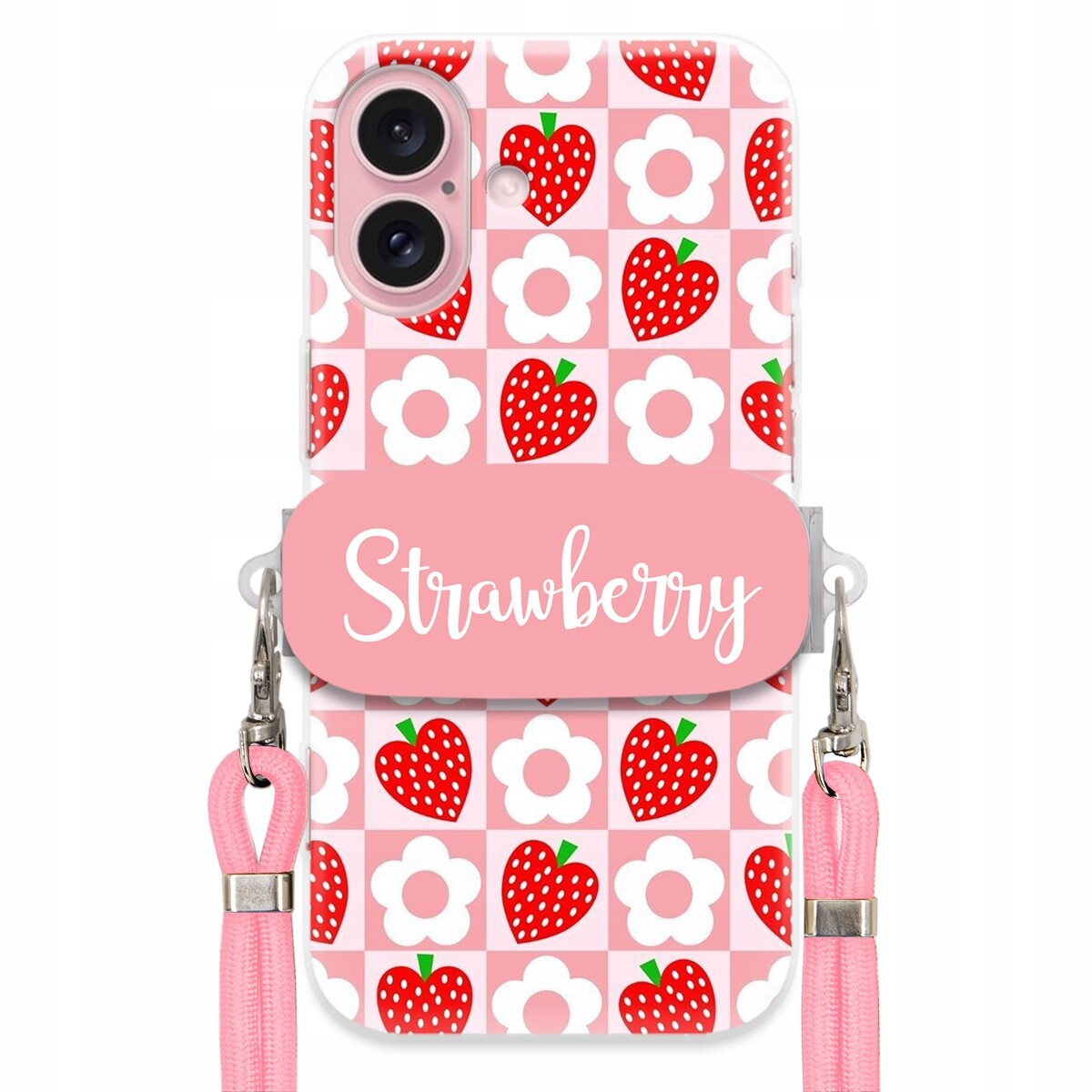 Pouzdro Pro Iphone 16 Case Držák Růžový Provázek Sladký Jahody Girly Trend