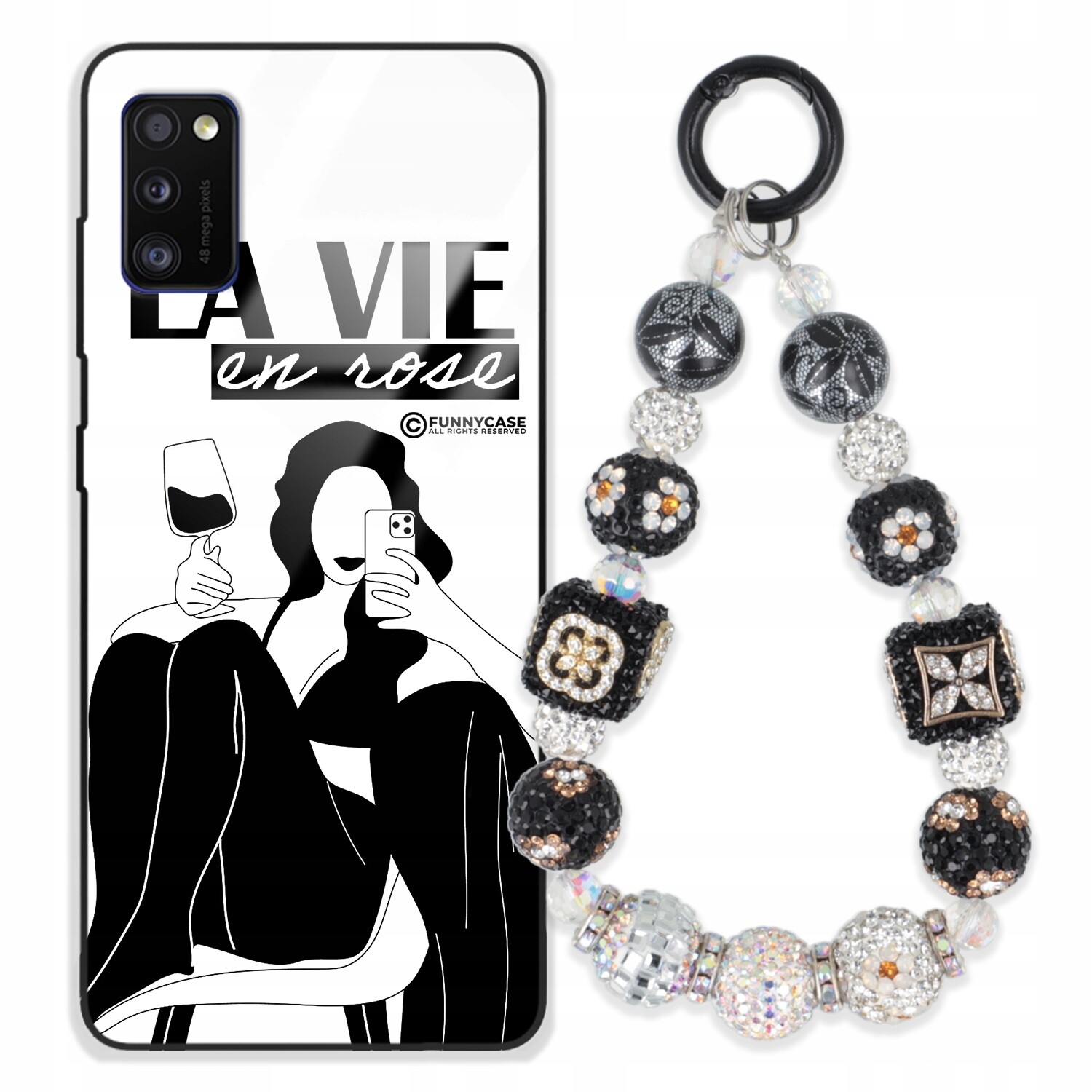 Dámský skleněný Pouzdro pro Samsung A41, černobílý Přívěsek Na Klíče Zirkony modrá