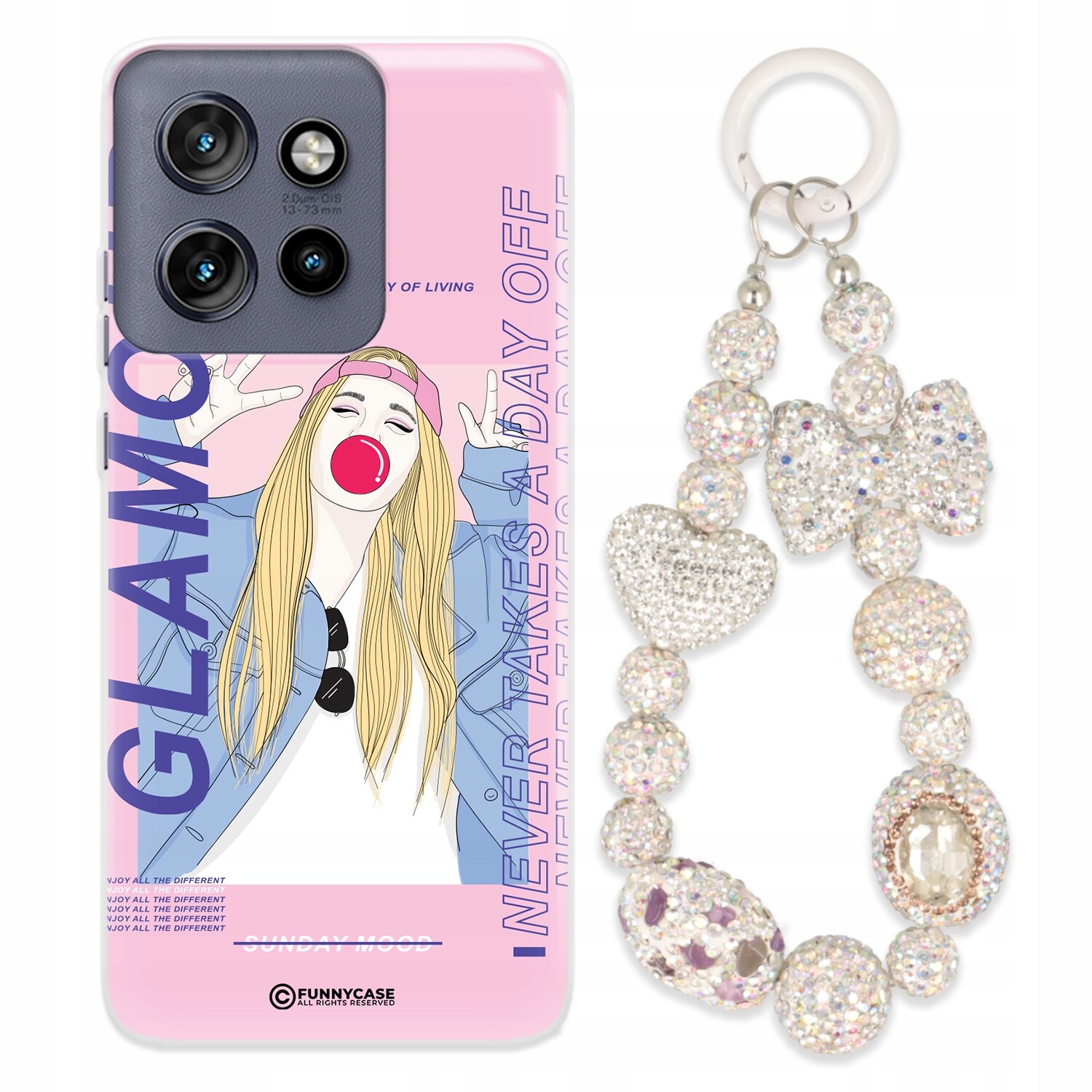 Pouzdro Pro Motorola Edge 50 Neo Case Dámské Hipster Přívěsek Na Klíče Zirkony Srdce