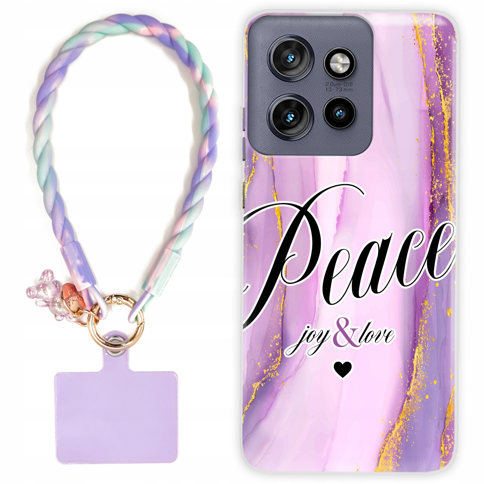 Pouzdro Pro Motorola Edge 50 Neo Case Peace Joy & Love fialovo-zlaté|stylové