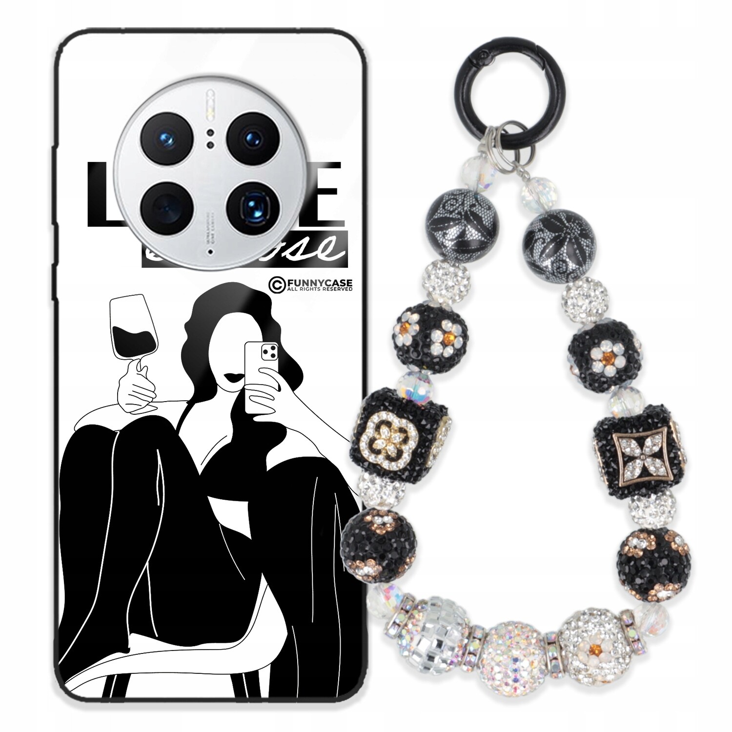 Pouzdro Pro Huawei Mate 50 Pro Skleněné, Přívěsek Na Klíče Přívěšek Na Klíče Se Stříbrným Vzorem S Zirkony