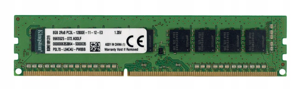 Kingston 8GB DDR3 2Rx8 1600MHz PC3L-12800E Ecc Unbuff