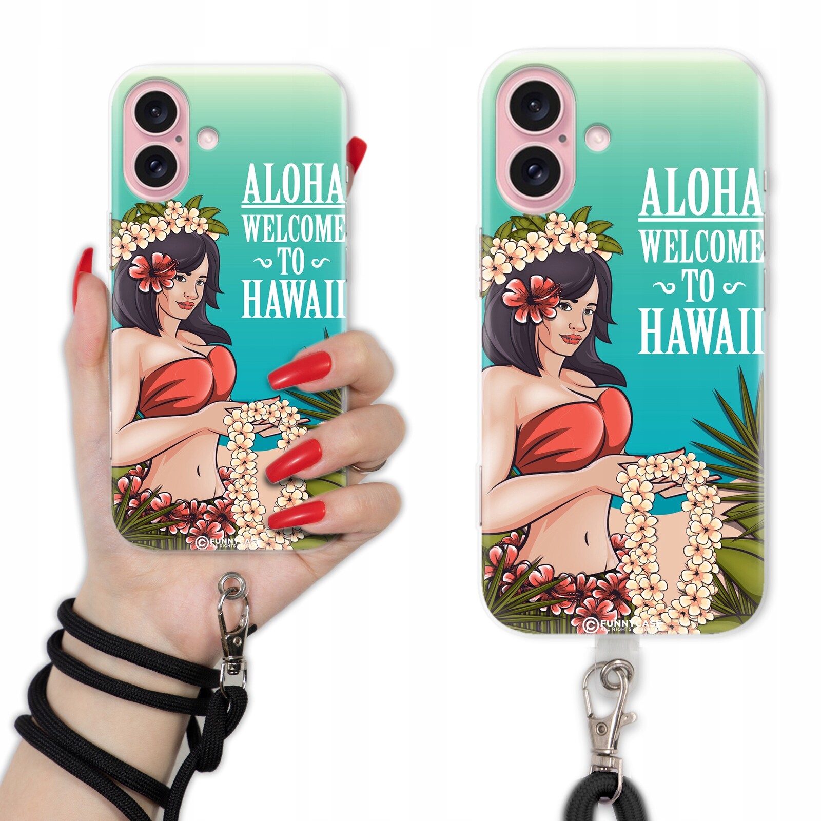 Pouzdro Pro Iphone 16 Crossbody Case Šňůrka Černá Prázdninová Hawaii Léto Wz
