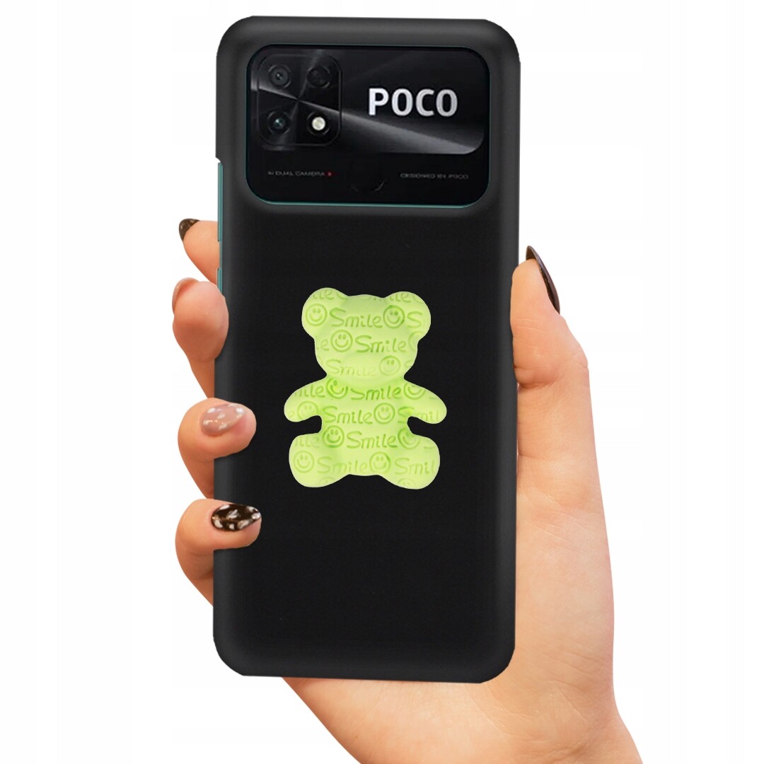 Pouzdro Matné Black Pro Xiaomi Poco C40 Zelený Medvídek