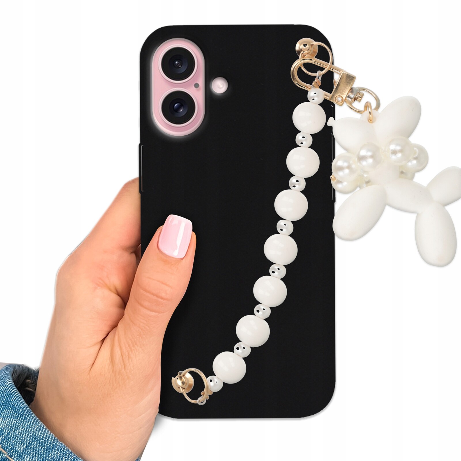 Pouzdro Pro Iphone 16 Pouzdro Matné Černé Blink Přívěsek Na Klíče Držák Korálků Pudl