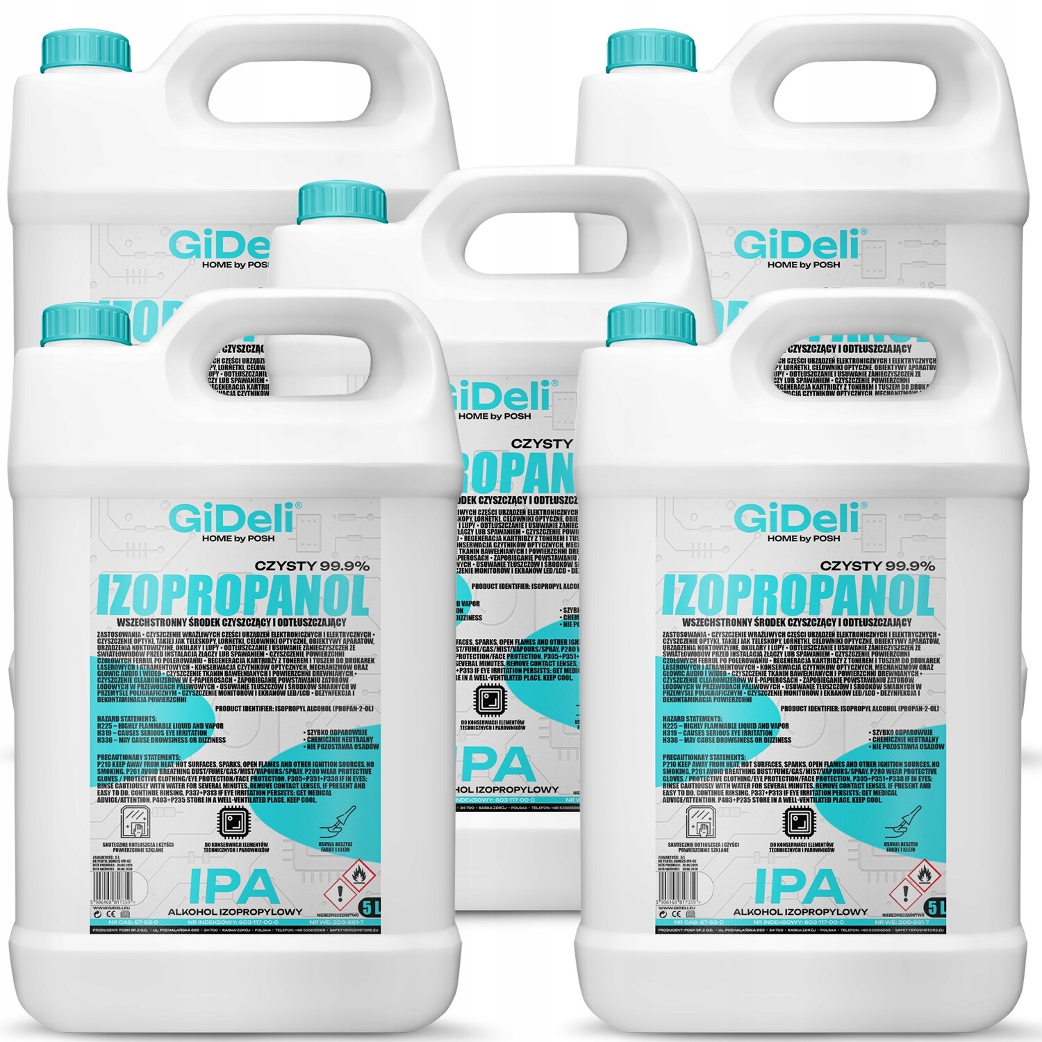 Isopropylalkohol 5 x 5 l GiDeli Ipa Isopropanol 99,9%