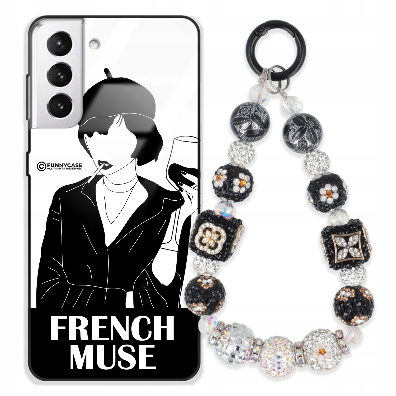 Pouzdro Pro Samsung S30 Plus Skleněné Umění Černobílý Přívěšek Na Klíče S Přívěsek Na Klíče Zirkony Wz