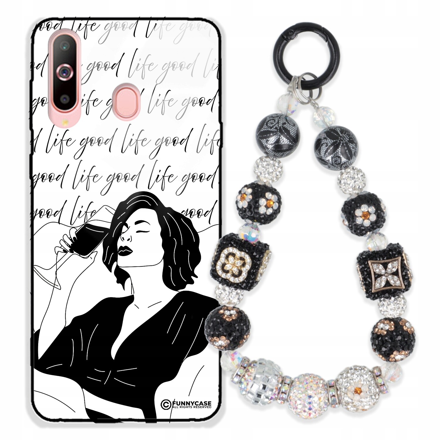 Dámský skleněný Pouzdro pro Samsung A60, černobílý Přívěsek Na Klíče Zirkony modrá