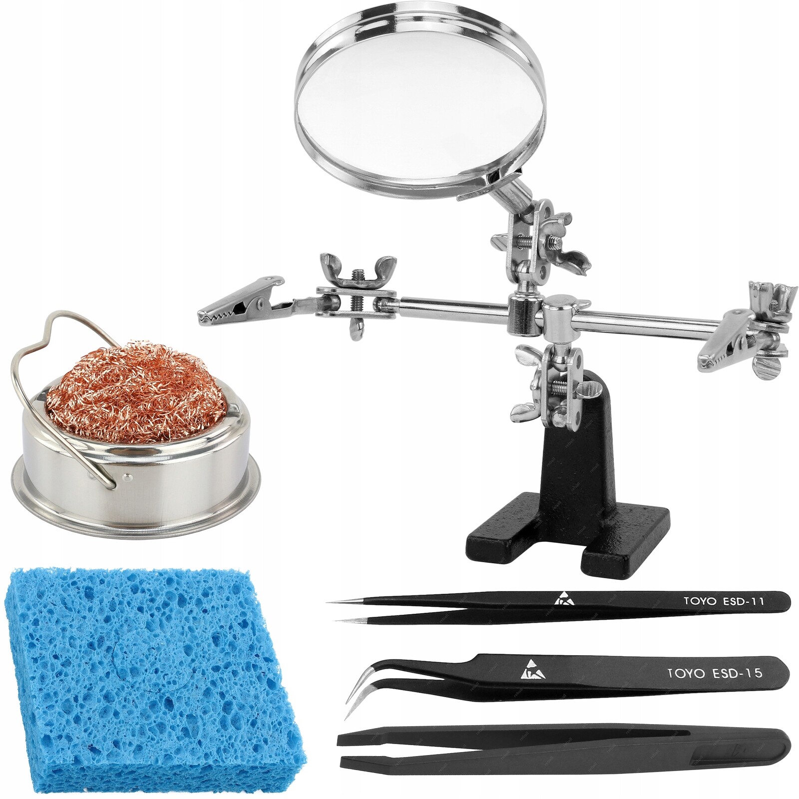 Třetí Ruka Se Skleněnou Lupou Sada Pinzet Esd Stojan Na Páječku Čistič