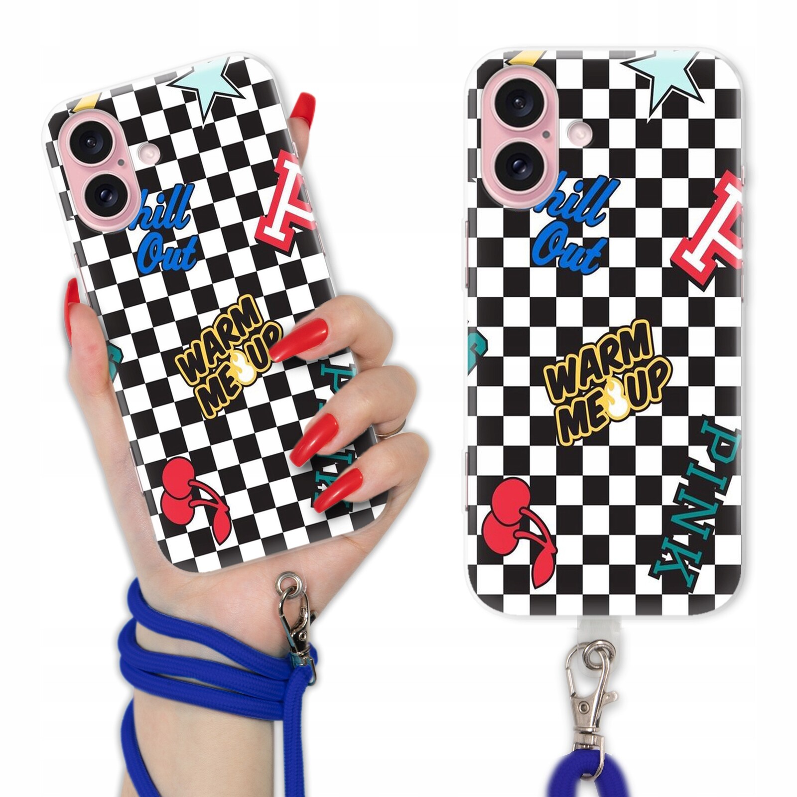 Pouzdro Crossbody Pro Iphone 16 Case Modrý Provázek Mřížka Šachy Trend Wz