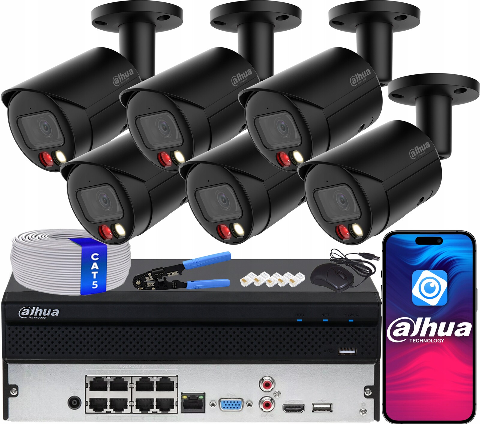 Monitorovací sada 6x IPC-HFW2449S-S-IL-0280B-B 4Mp Dahua WizSense Light