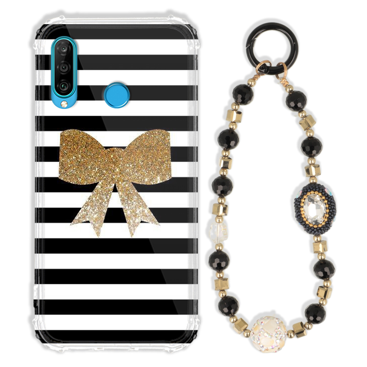 Pouzdro Pro Huawei P30 Lite Antishock Zirkony Černo Zlaté Odolné| Silné