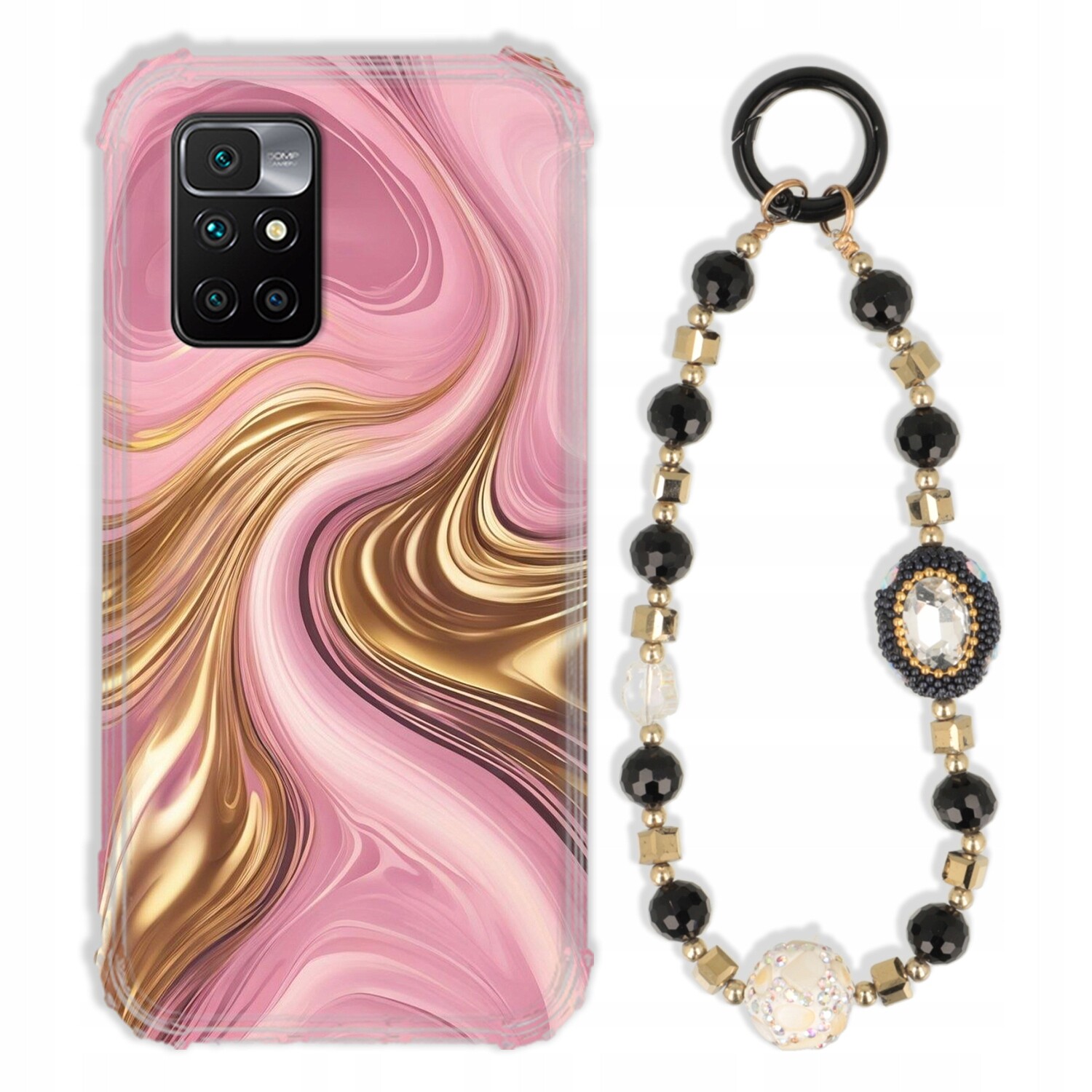 Pouzdro Pro Xiaomi Redmi 10 Antishock Zirkony Černo Zlaté Odolné| Silné