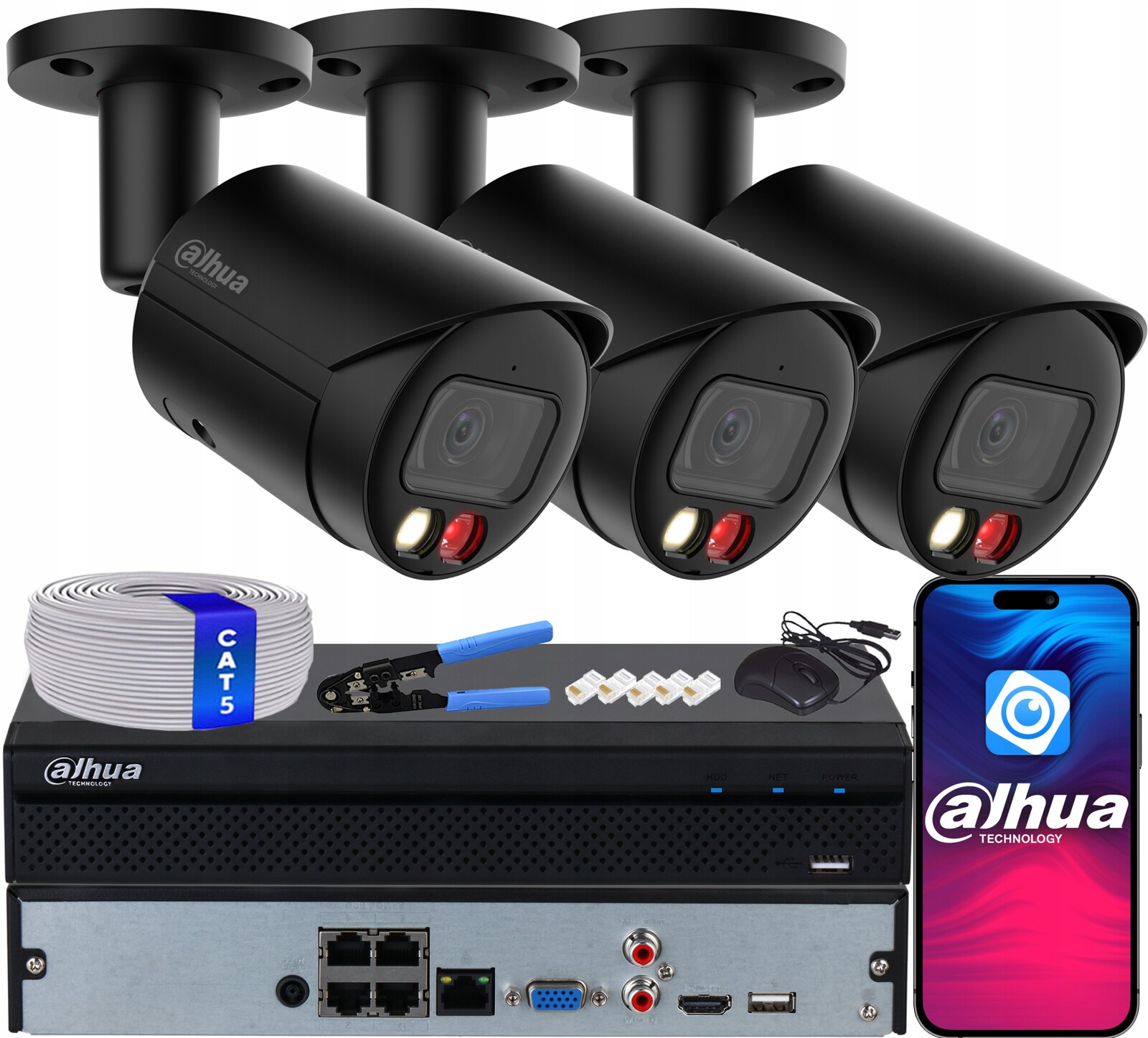 Sada pro monitorování Ip 3 kamer 8Mpx Dahua IPC-HFW2849S-S-IL-0280B-BLACK