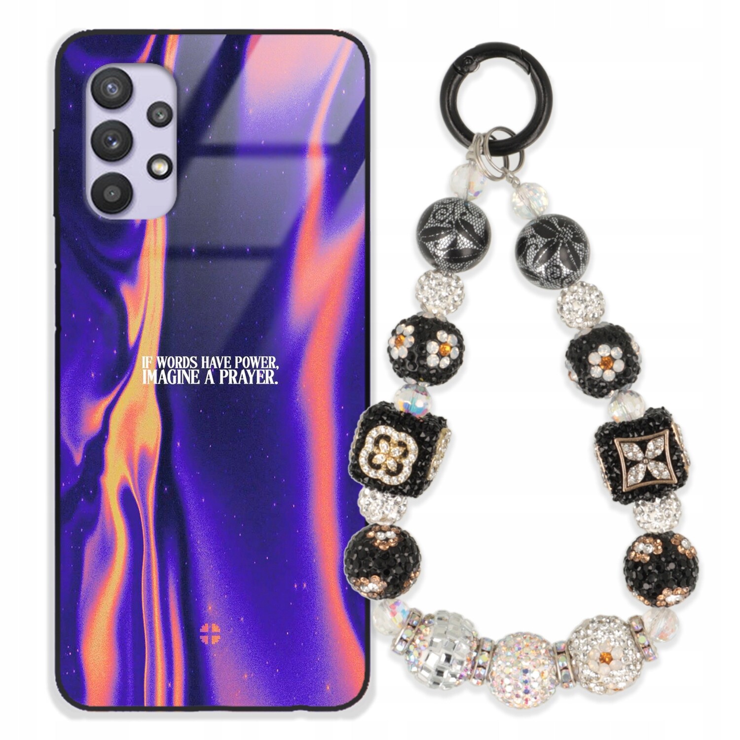 Pouzdro Pro Samsung M32 5G Glass Přívěsek Na Klíče Elegantní Kryt Premium Vzory