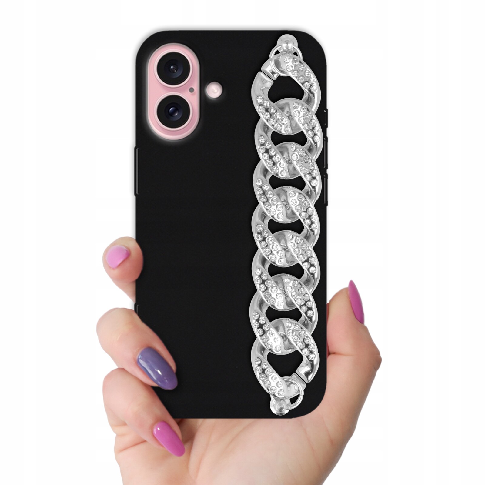 Pouzdro Pro Iphone 16 Blink Mat Černý Stříbrný Držák Zirkony Diamanty Glamour