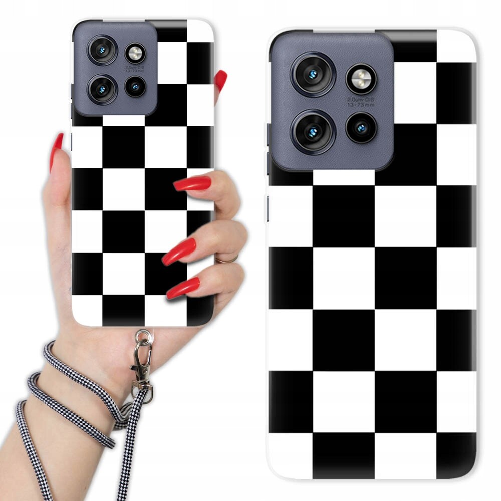 Pouzdro Pro Motorola Edge 50 Neo Case Šachovnice Šňůrka Vodítko Mřížka Zebra