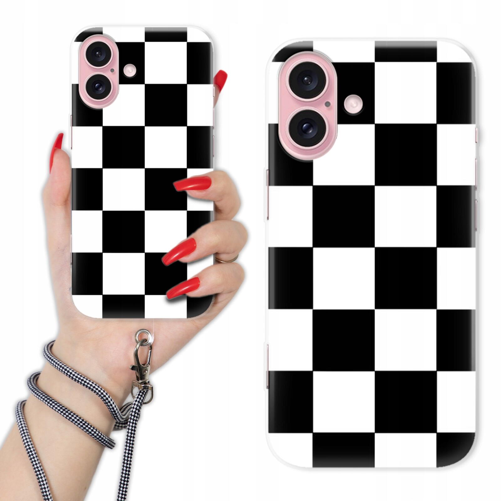 Pouzdro Pro Iphone 16 Šachovnice Šňůra Mřížka Zebra Černo-bílá