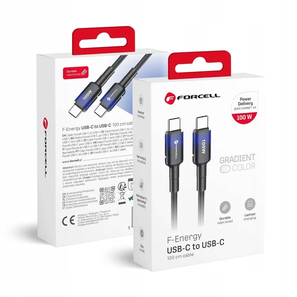 Kabel Usb C na Usb C Forcell F-Energy QC4.0 Pd 5A 100W Gradient 1 m C357 č
