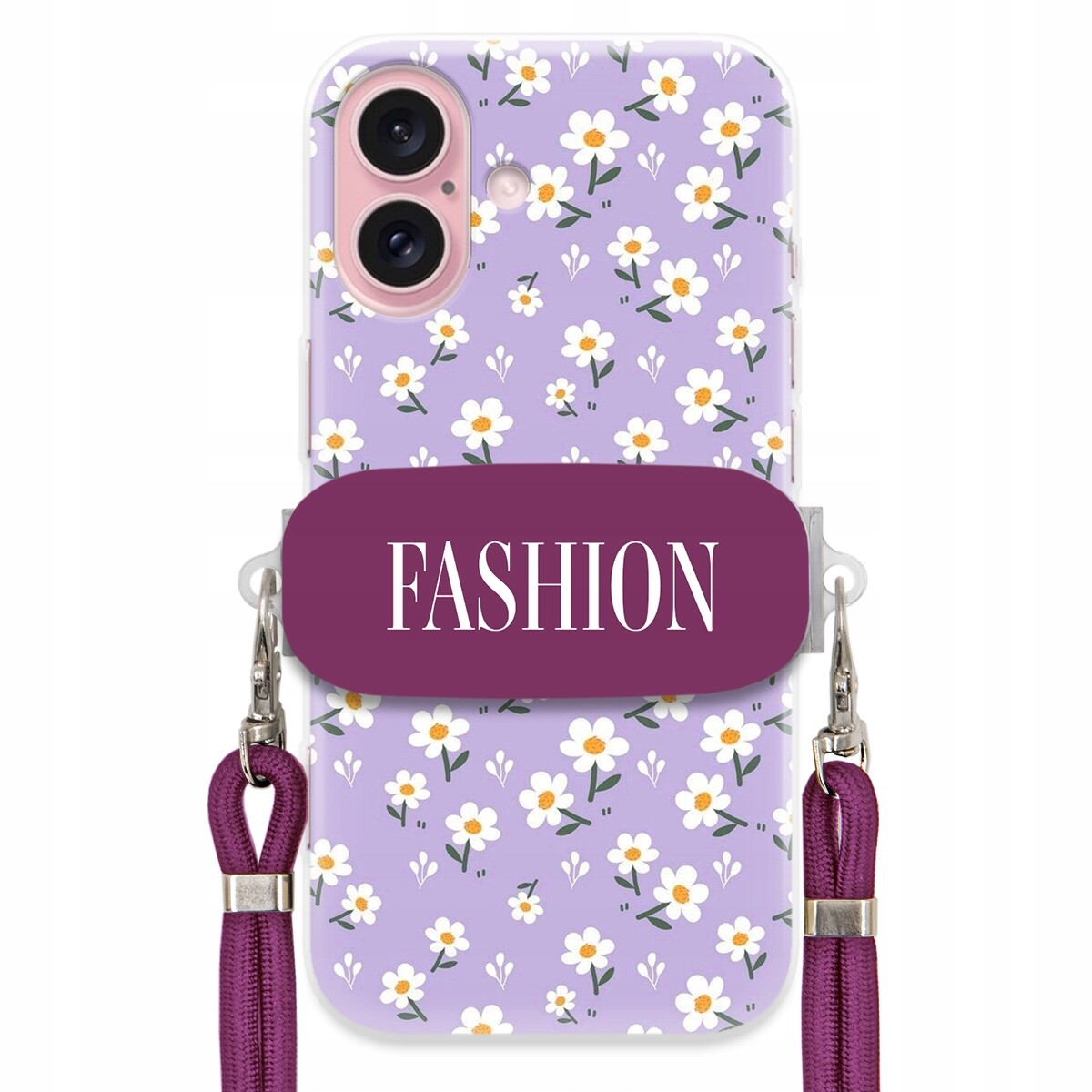 Pouzdro Pro Iphone 16 Case Fashion Květy Sedmikrásky Držák Šňůrka Fialová