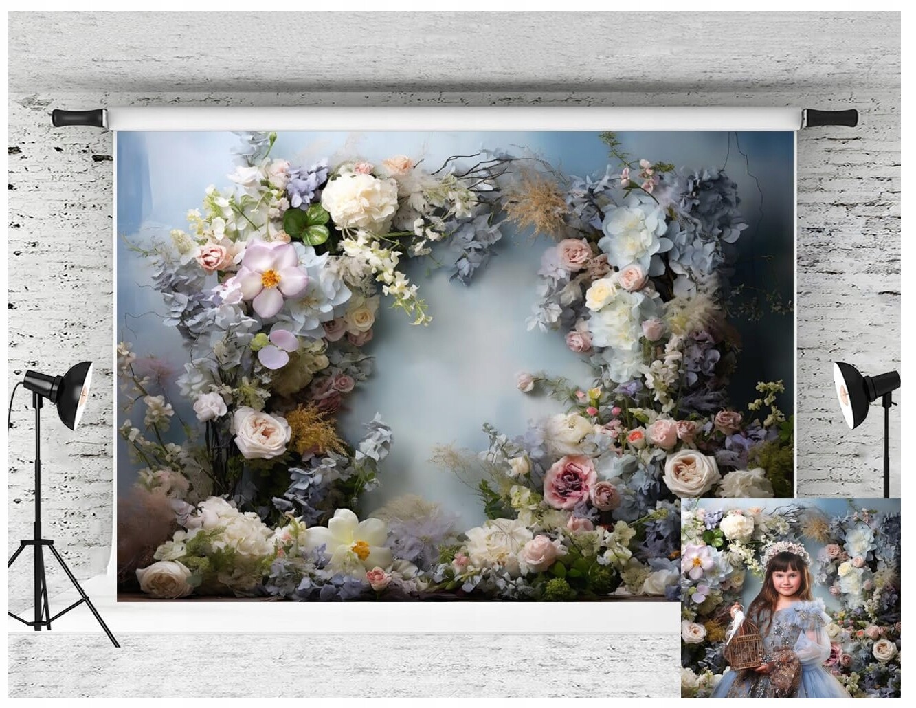 Fotografické pozadí 3x2 m, modré květy, Mikrovlákno do studia, krásné