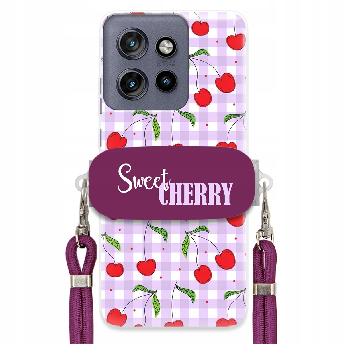 Pouzdro Pro Motorola Edge 50 Neo Case Sladká Višeň Úchyt Fialová Šňůrka