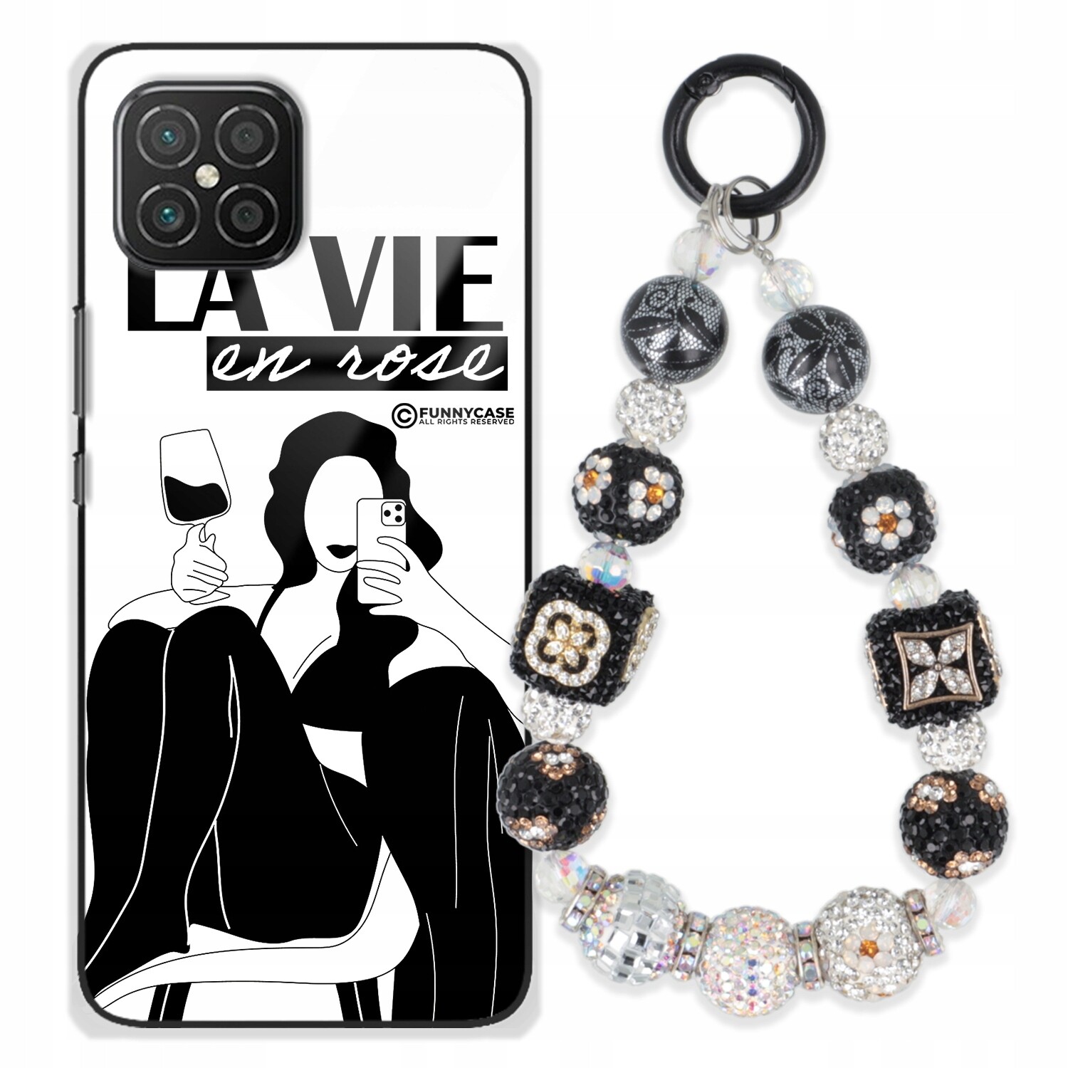 Pouzdro Pro Huawei Nova 8 Se Skleněné Umění Černobílý Přívěšek Na Klíče S Přívěsek Na Klíče Zirkony Wz