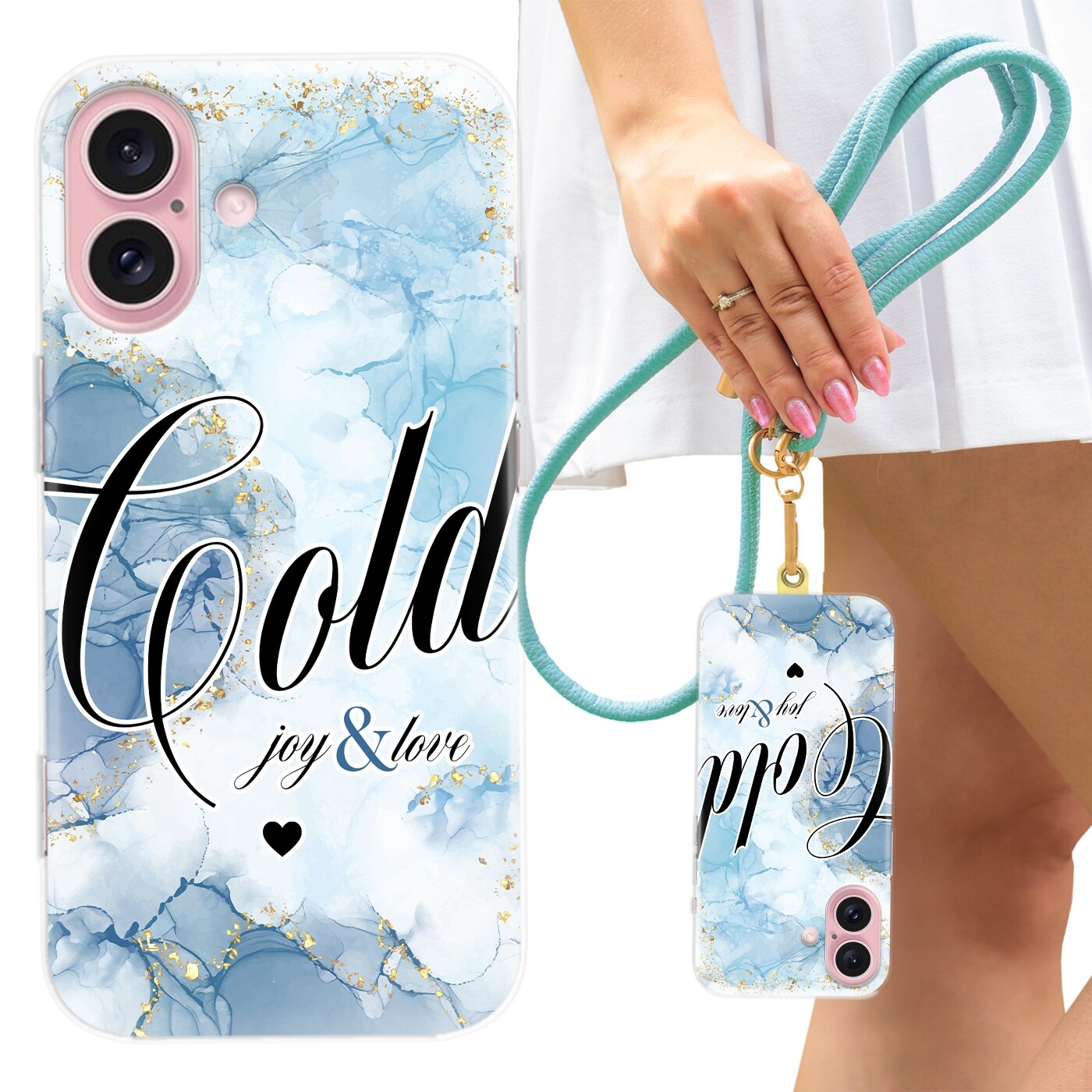 Pouzdro Pro Iphone 16 Case Crossbody Smyčka Modrá Mramor Glamour Styl Wz