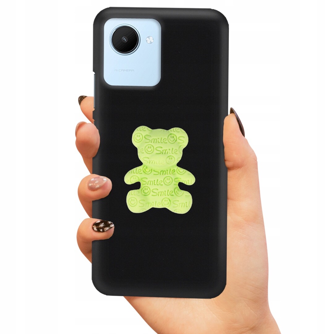 Pouzdro Matné Černé Pro Realme C30 Zelený Medvídek