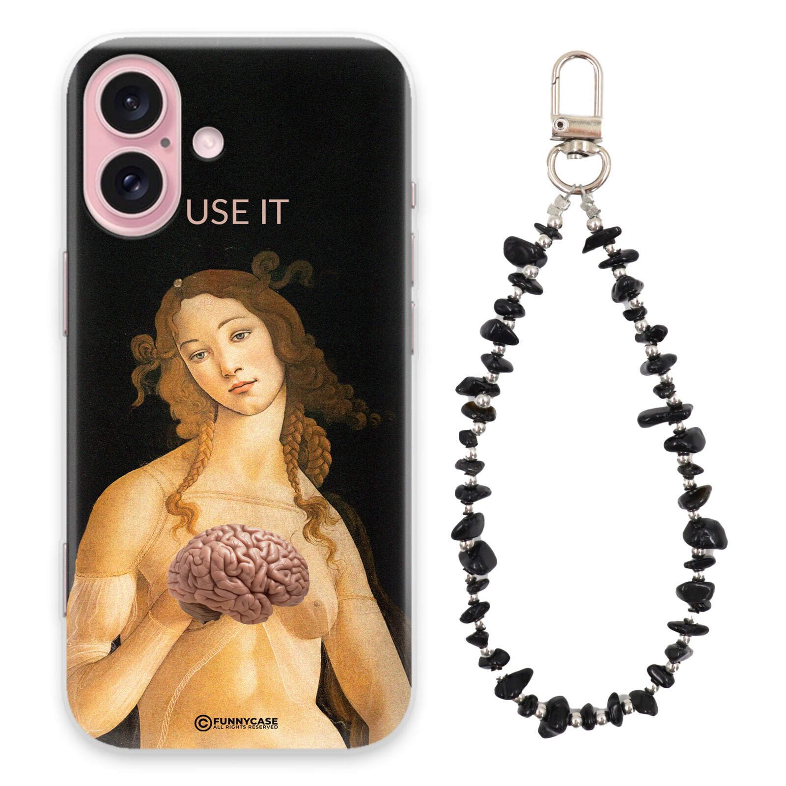 Pouzdro Pro Iphone 16 Case Moderní Figurky Přívěsek Na Klíče Černé Krystaly MIX Vzor