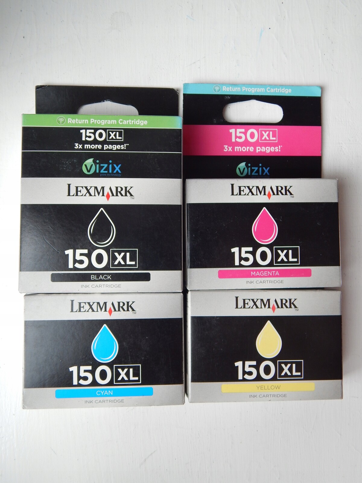 4 x Inkoust Lexmark 150XL 14N1618E CMYK.Originální